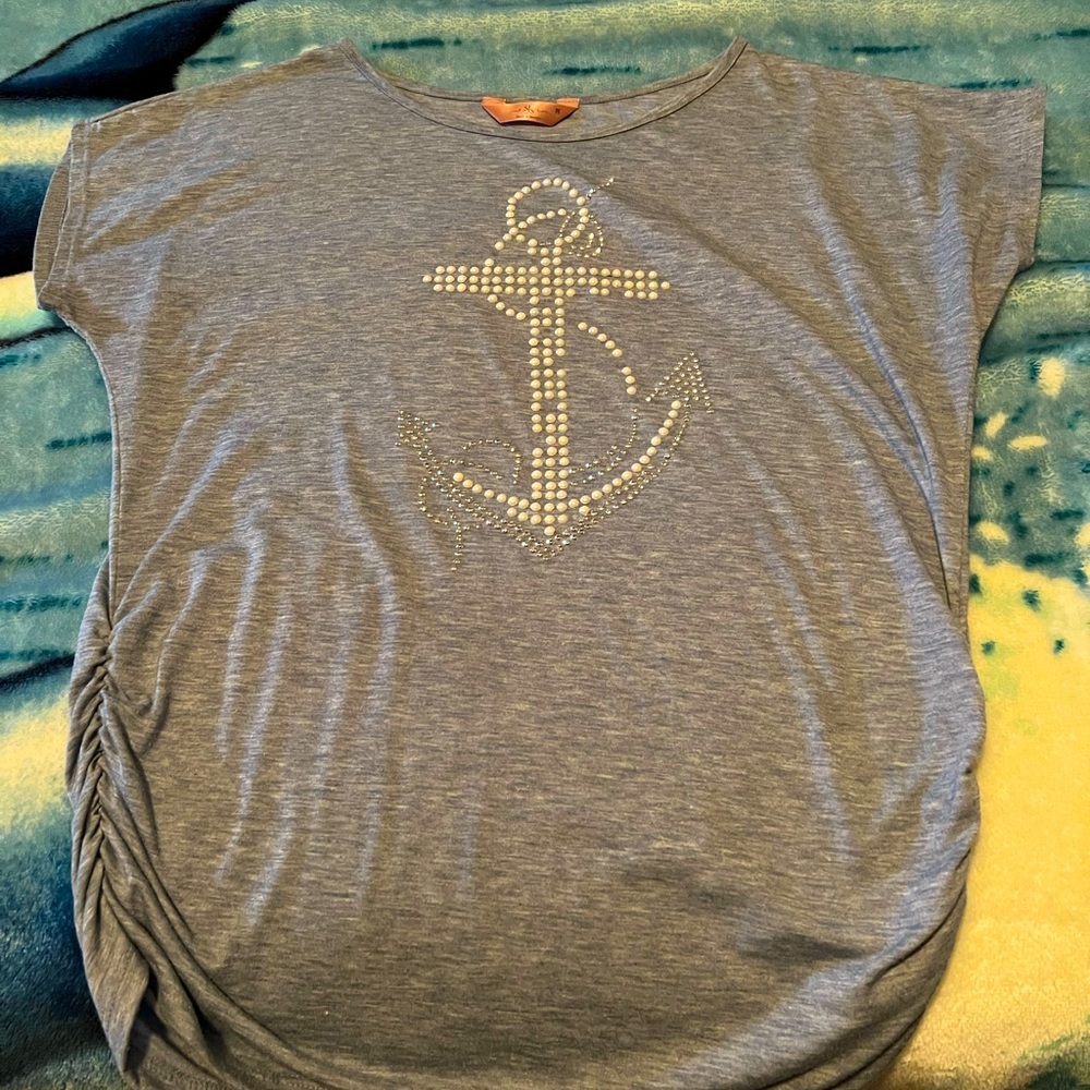 Women tee shirt size medium blue with white anchor